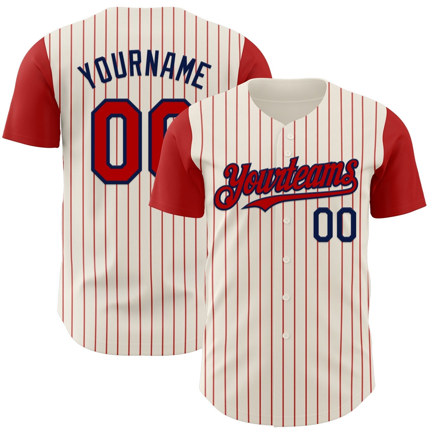 Custom Cream Red Pinstripe Navy Authentic Two Tone Baseball Jersey baseball jersey product view 1
