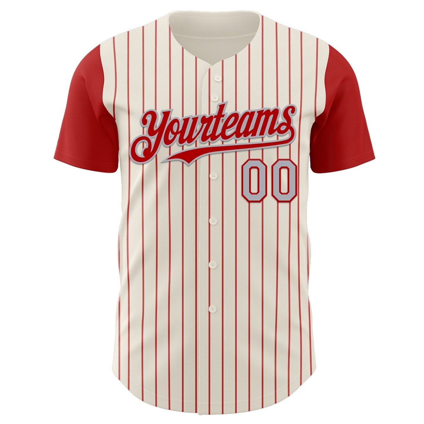 Custom Cream Red Pinstripe Gray Authentic Two Tone Baseball Jersey baseball jersey product view 2