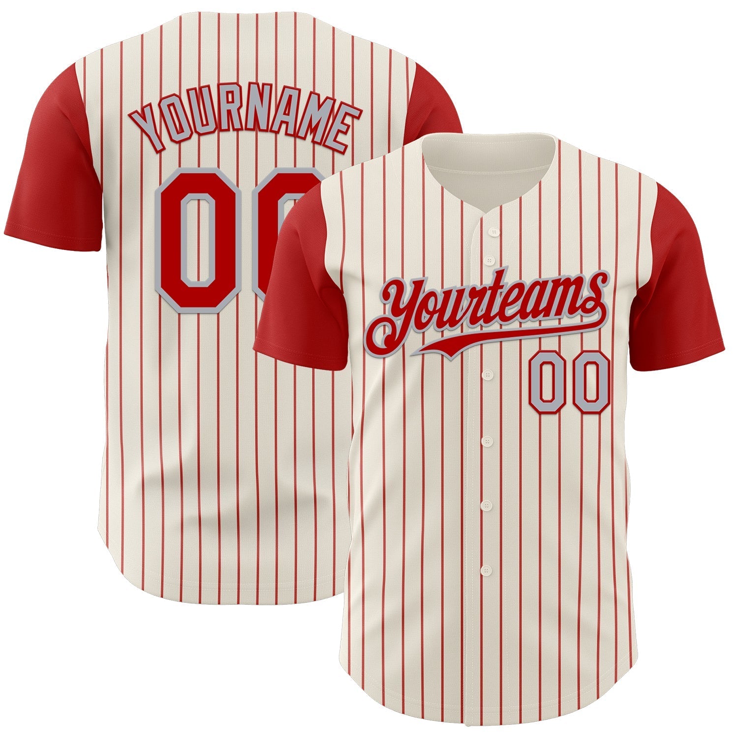 Custom Cream Red Pinstripe Gray Authentic Two Tone Baseball Jersey baseball jersey product view 1