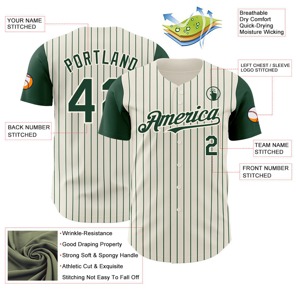 Custom Cream Green Pinstripe Green Authentic Two Tone Baseball Jersey baseball jersey product view 3
