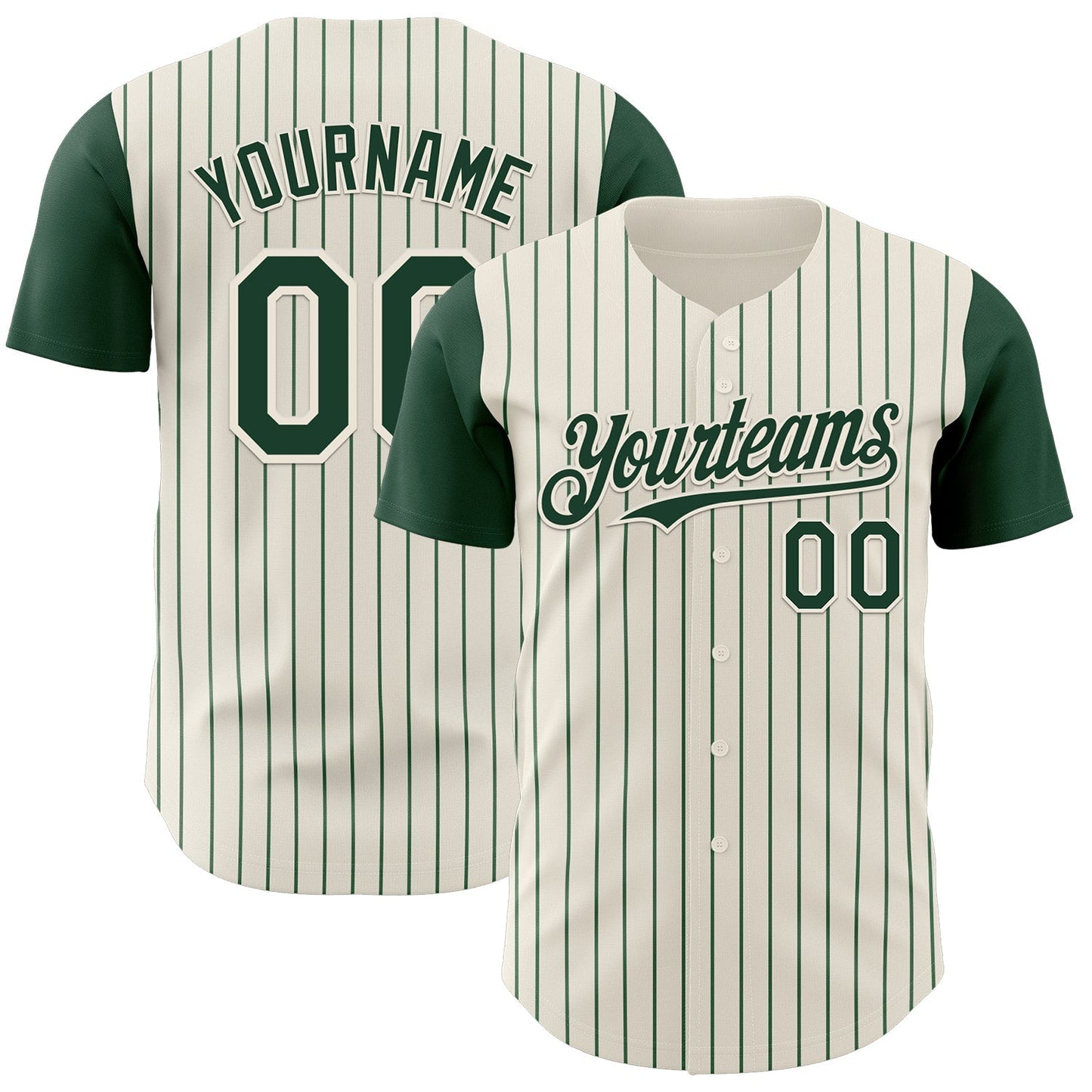 Custom Cream Green Pinstripe Green Authentic Two Tone Baseball Jersey baseball jersey product view 1