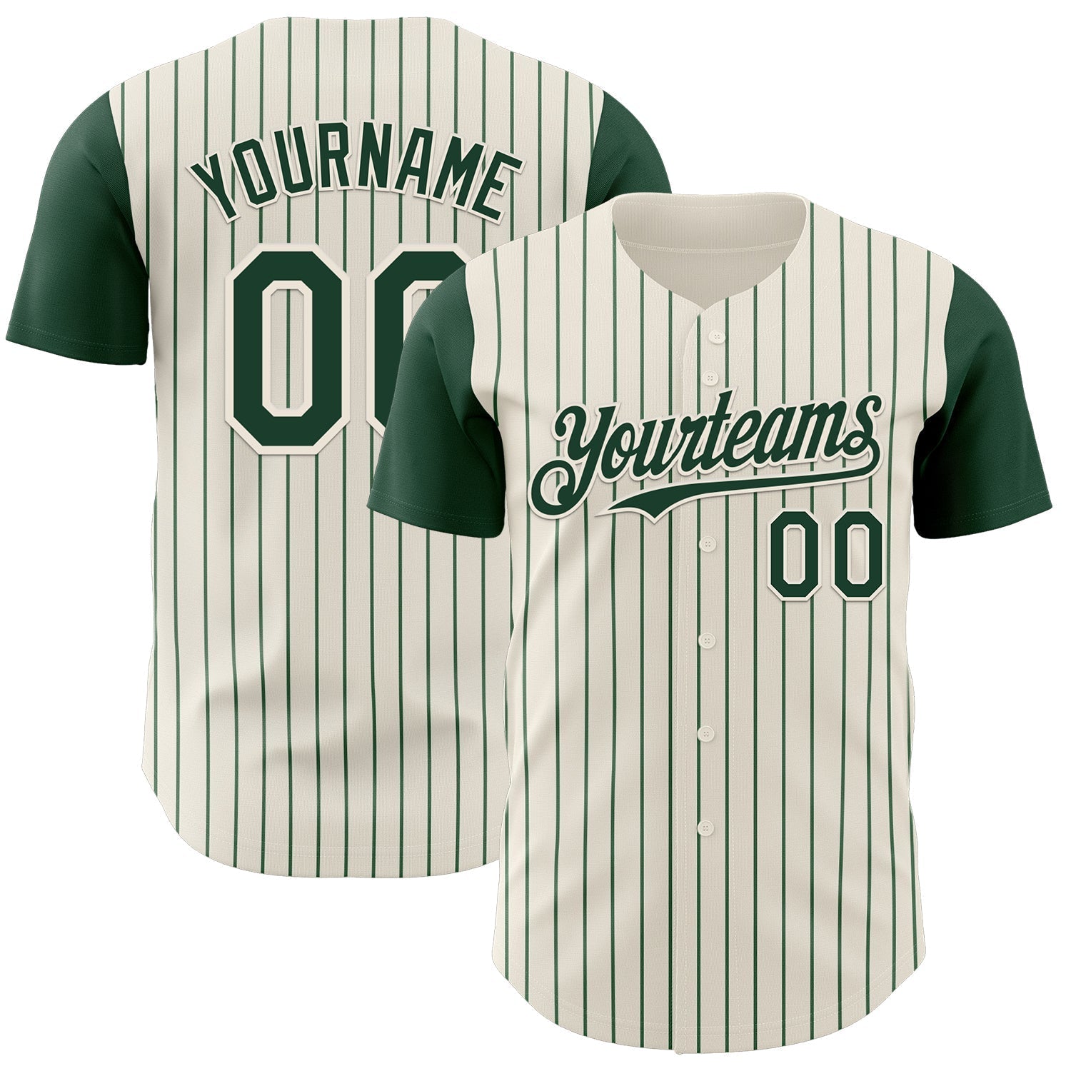 Custom Cream Green Pinstripe Green Authentic Two Tone Baseball Jersey baseball jersey product view 1