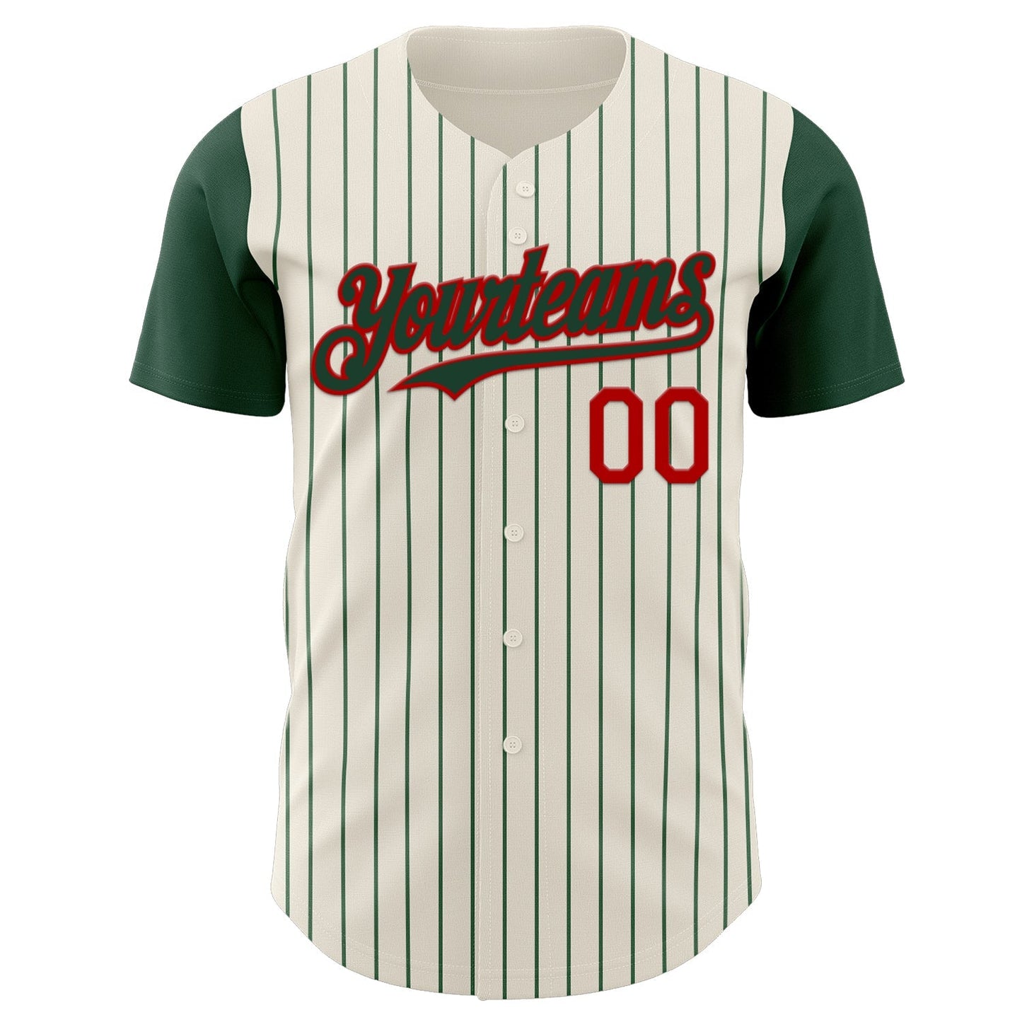 Custom Cream Green Pinstripe Red Authentic Two Tone Baseball Jersey baseball jersey product view 2