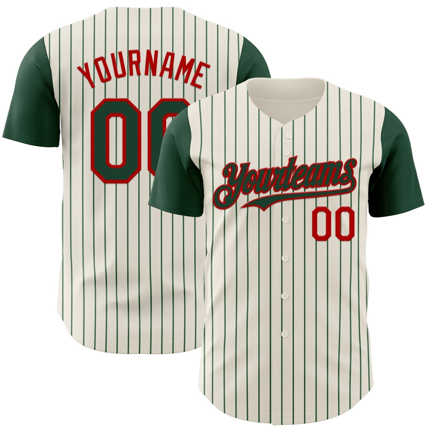 Custom Cream Green Pinstripe Red Authentic Two Tone Baseball Jersey baseball jersey product view 1