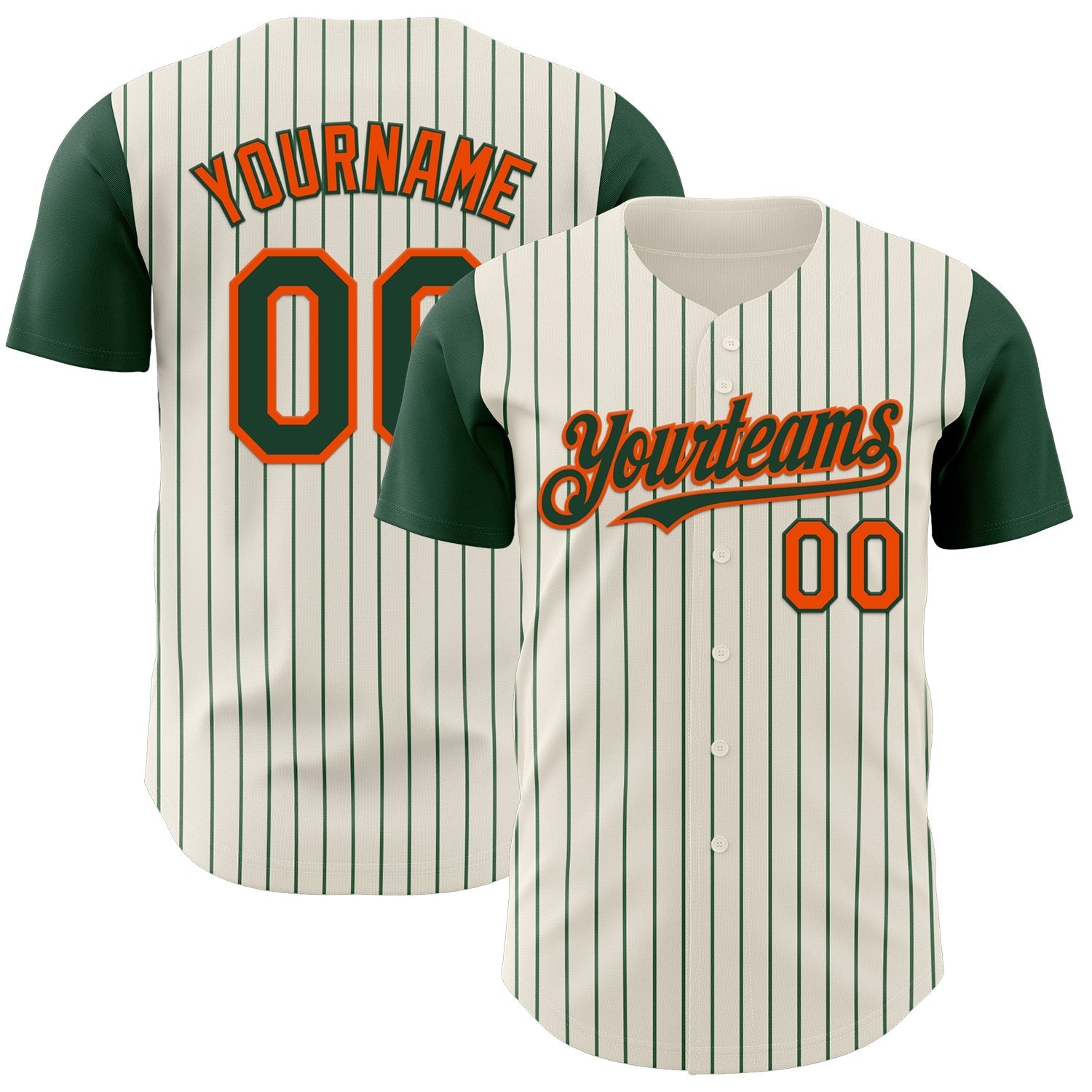 Custom Cream Green Pinstripe Orange Authentic Two Tone Baseball Jersey baseball jersey product view 1