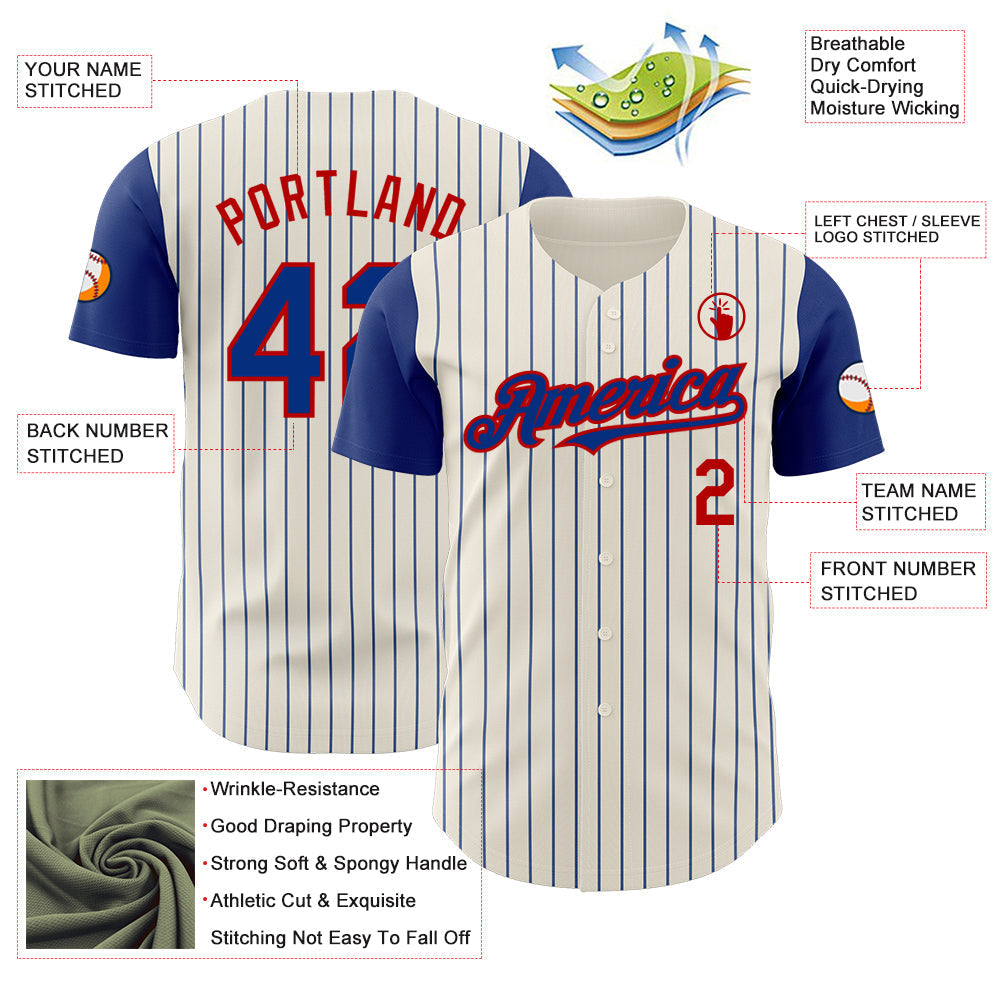 Custom Cream Royal Pinstripe Red Authentic Two Tone Baseball Jersey baseball jersey product view 3