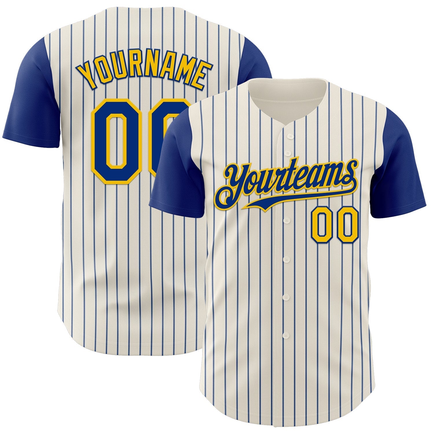 Custom Cream Royal Pinstripe Yellow Authentic Two Tone Baseball Jersey baseball jersey product view 1