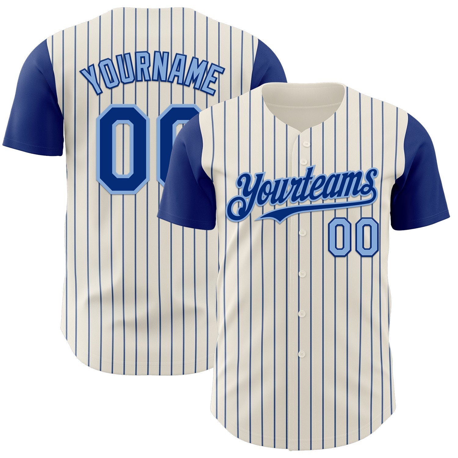 Custom Cream Royal Pinstripe Light Blue Authentic Two Tone Baseball Jersey baseball jersey product view 1