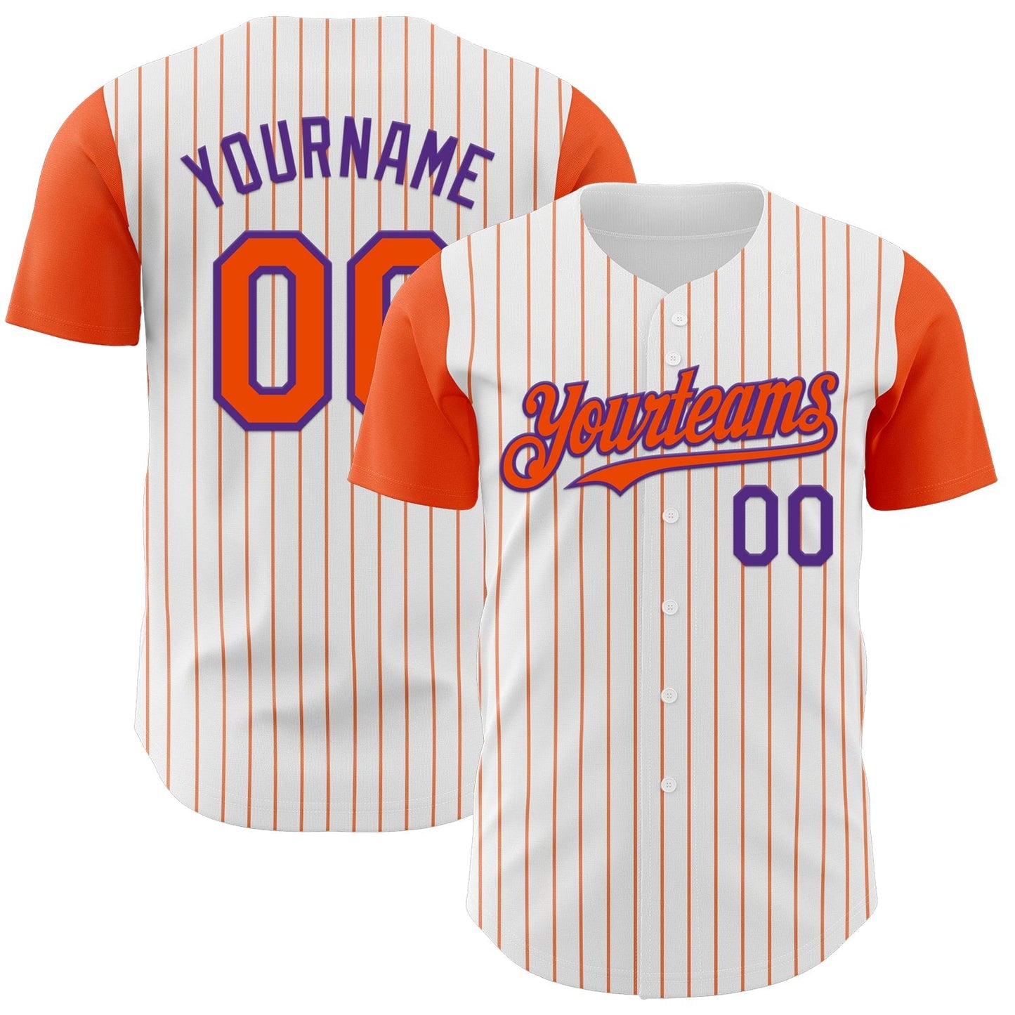 Custom White Orange Pinstripe Purple Authentic Two Tone Baseball Jersey baseball jersey product view 1