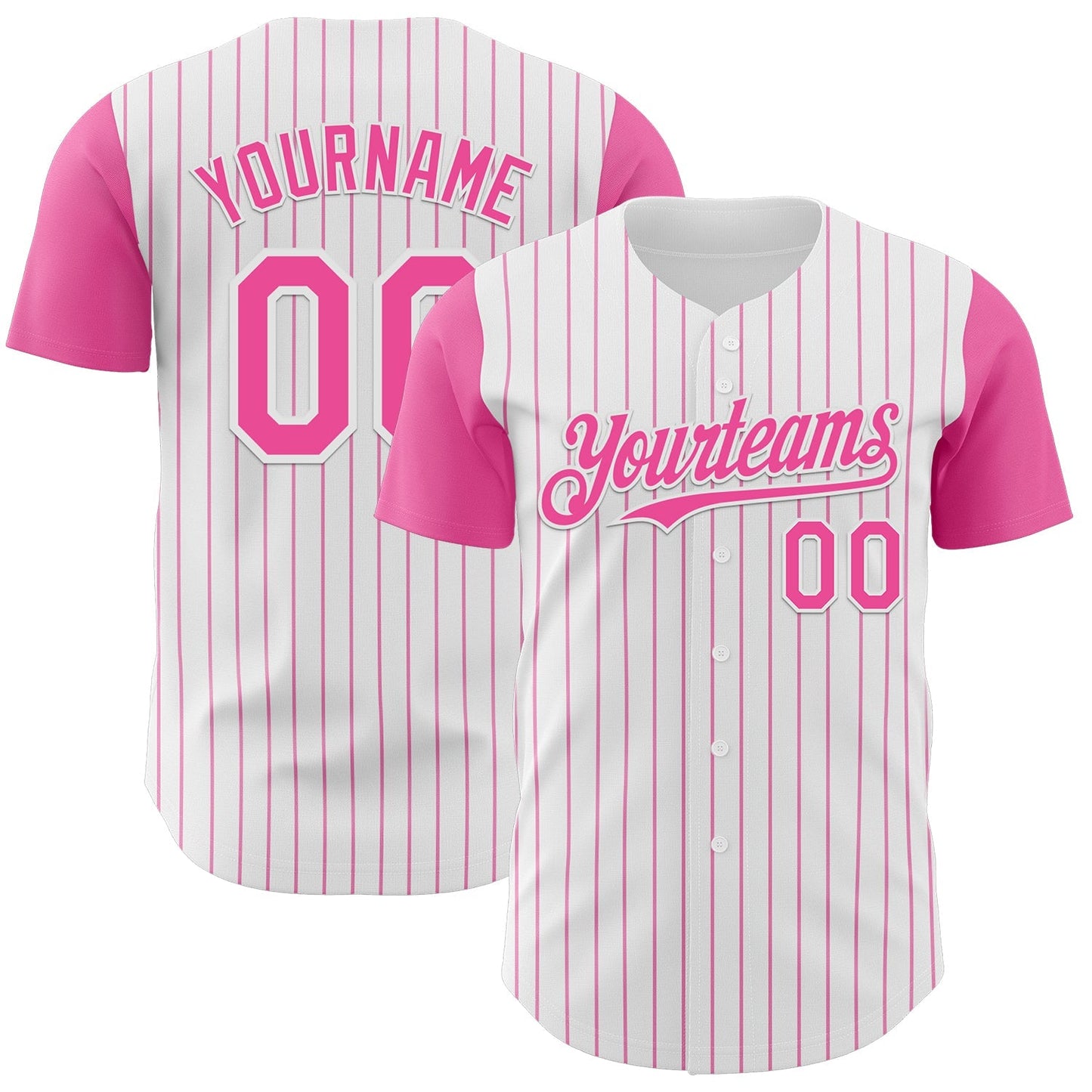 Custom White Pink Pinstripe Pink Authentic Two Tone Baseball Jersey baseball jersey product view 1