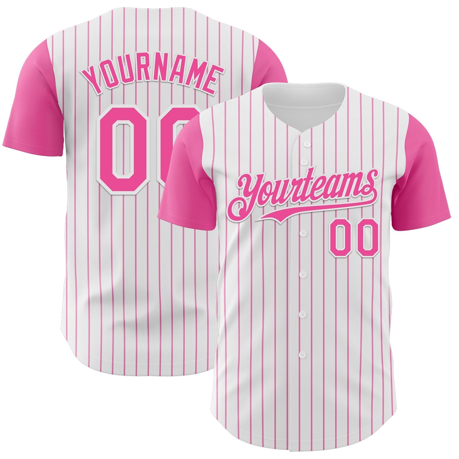 Custom White Pink Pinstripe Pink Authentic Two Tone Baseball Jersey baseball jersey product view 1