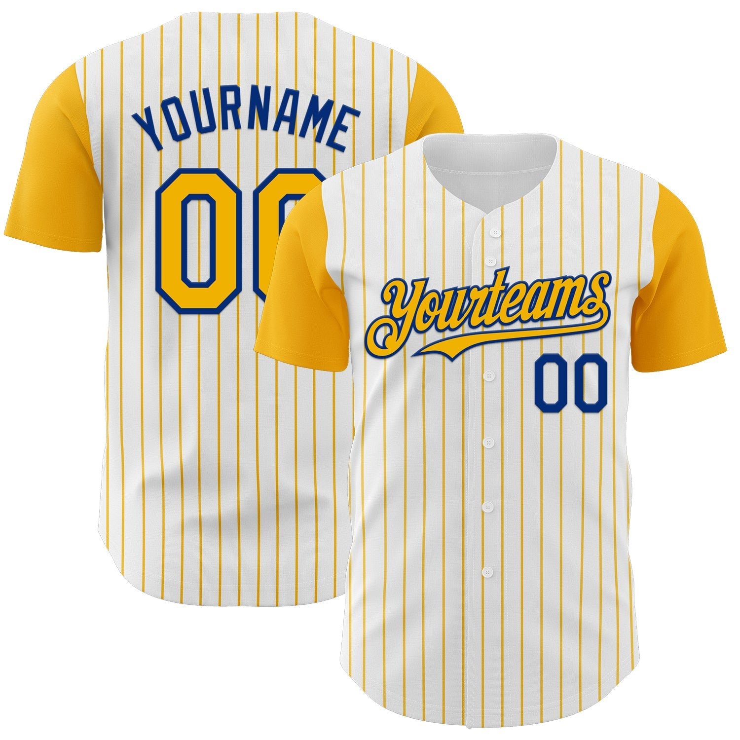 Custom White Gold Pinstripe Royal Authentic Two Tone Baseball Jersey baseball jersey product view 1