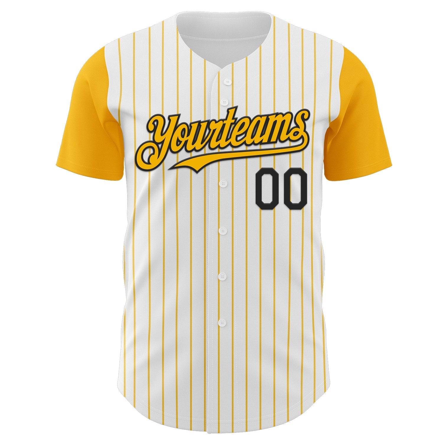 Custom White Gold Pinstripe Black Authentic Two Tone Baseball Jersey baseball jersey product view 2