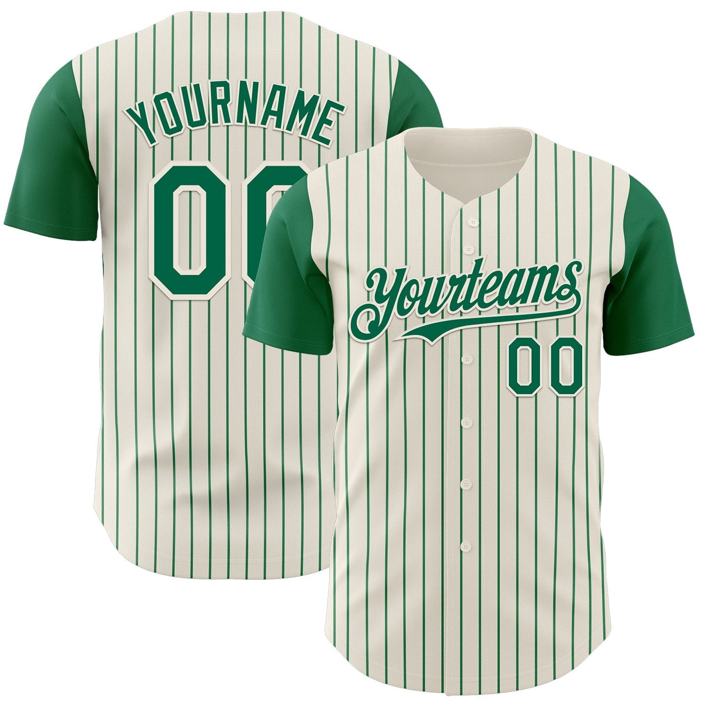 Custom Cream Kelly Green Pinstripe Kelly Green Authentic Two Tone Baseball Jersey baseball jersey product view 1
