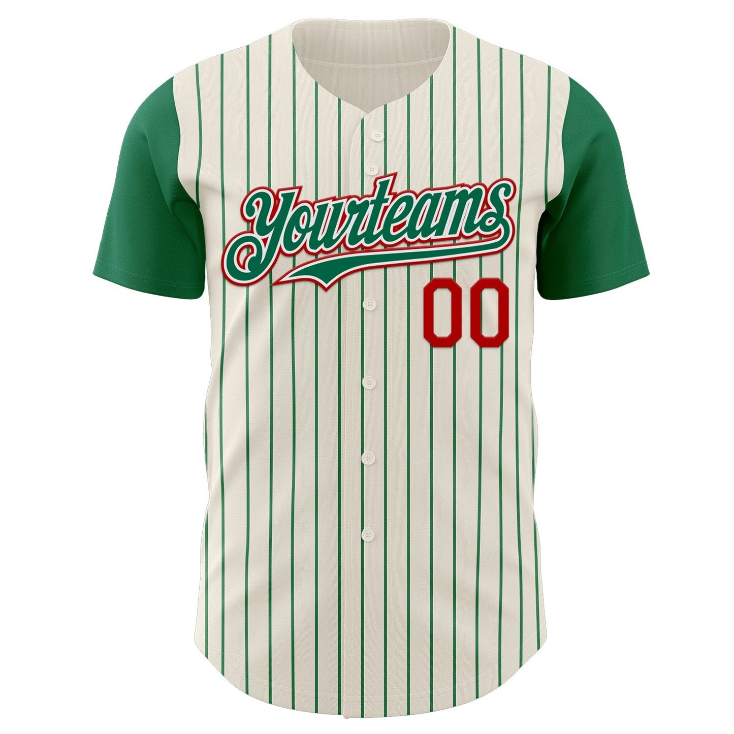 Custom Cream Kelly Green Pinstripe White-Red Authentic Two Tone Baseball Jersey baseball jersey product view 2