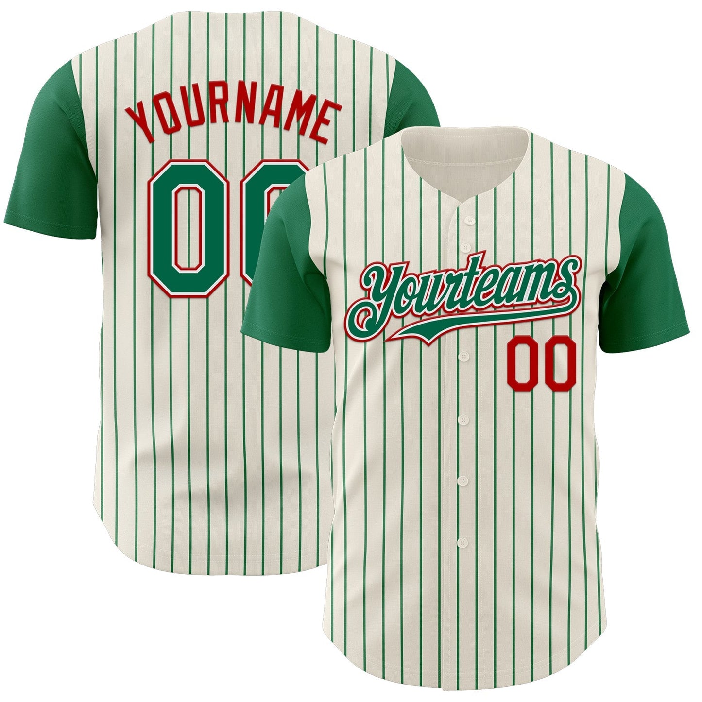 Custom Cream Kelly Green Pinstripe White-Red Authentic Two Tone Baseball Jersey baseball jersey product view 1