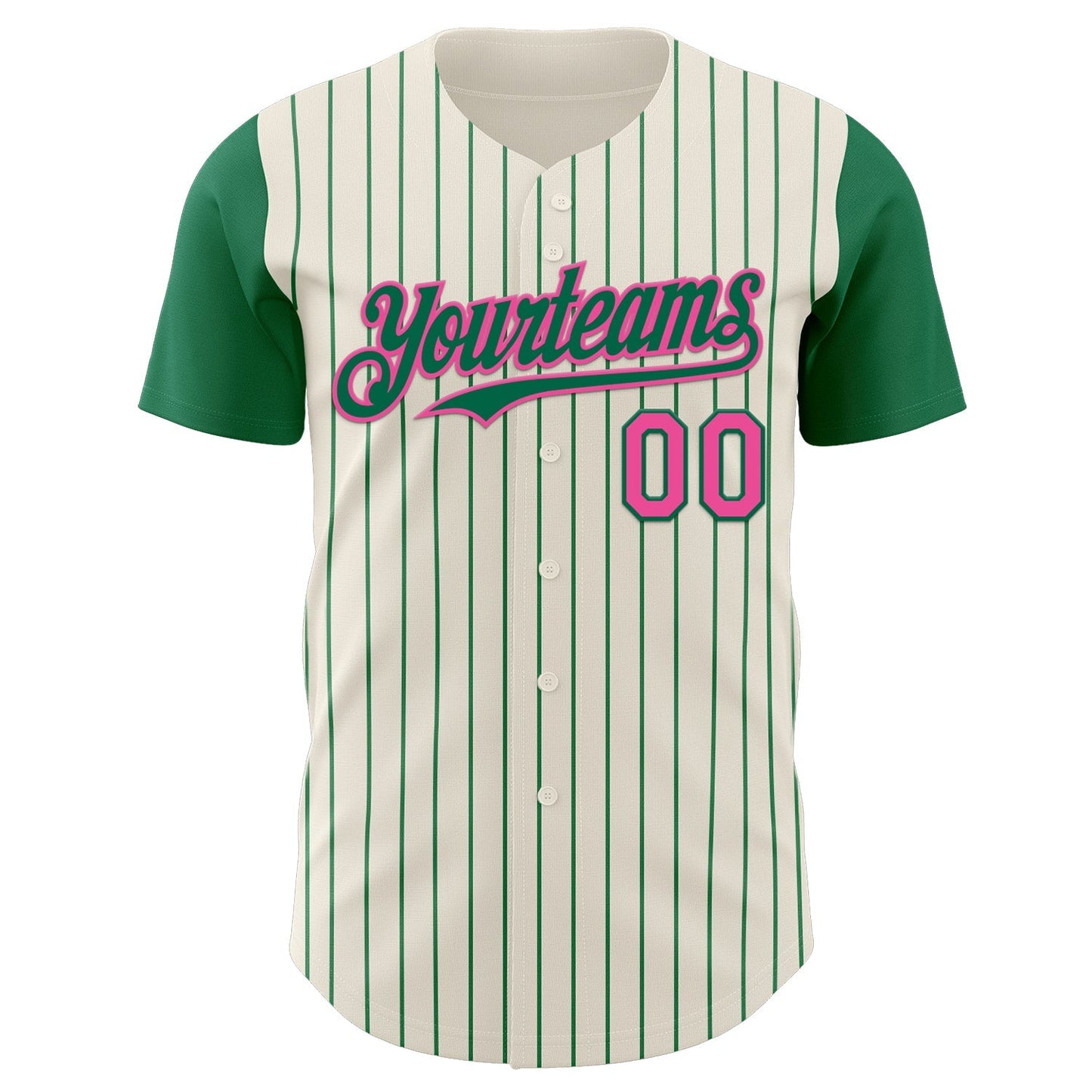 Custom Cream Kelly Green Pinstripe Pink Authentic Two Tone Baseball Jersey baseball jersey product view 2