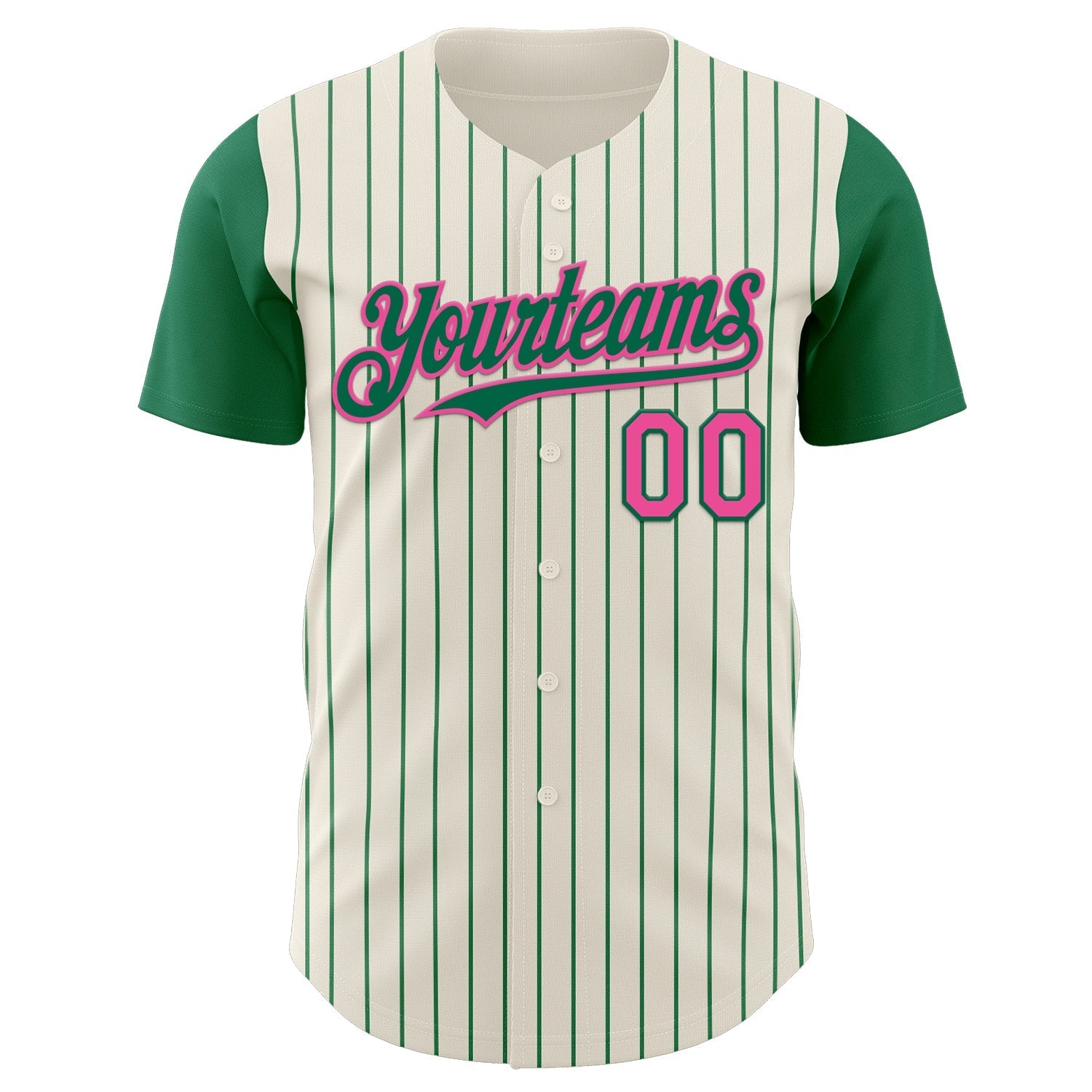 Custom Cream Kelly Green Pinstripe Pink Authentic Two Tone Baseball Jersey baseball jersey product view 2
