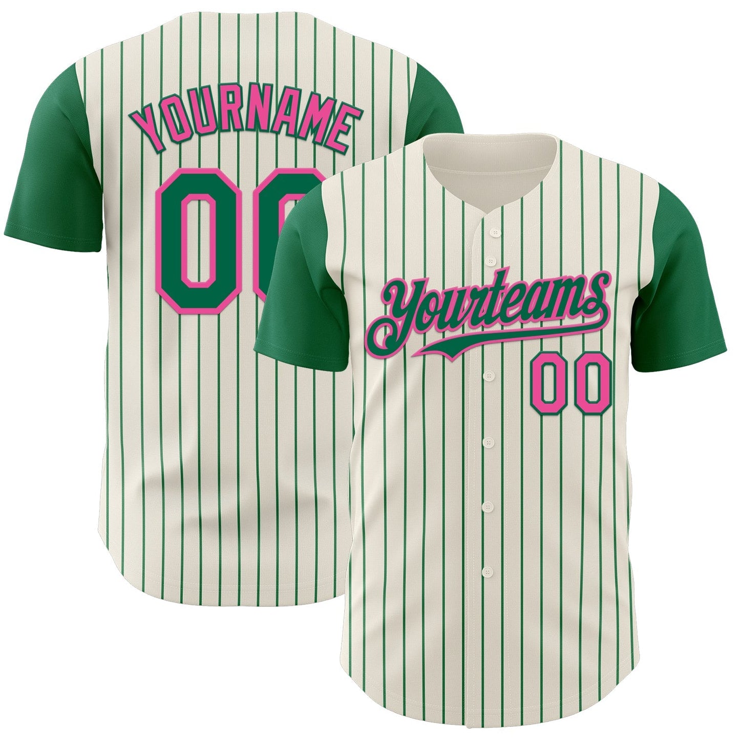 Custom Cream Kelly Green Pinstripe Pink Authentic Two Tone Baseball Jersey baseball jersey product view 1