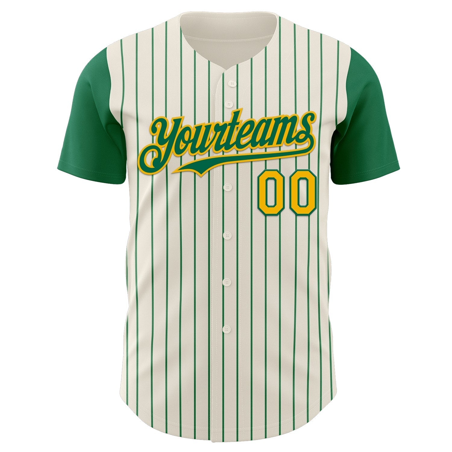 Custom Cream Kelly Green Pinstripe Gold Authentic Two Tone Baseball Jersey baseball jersey product view 2