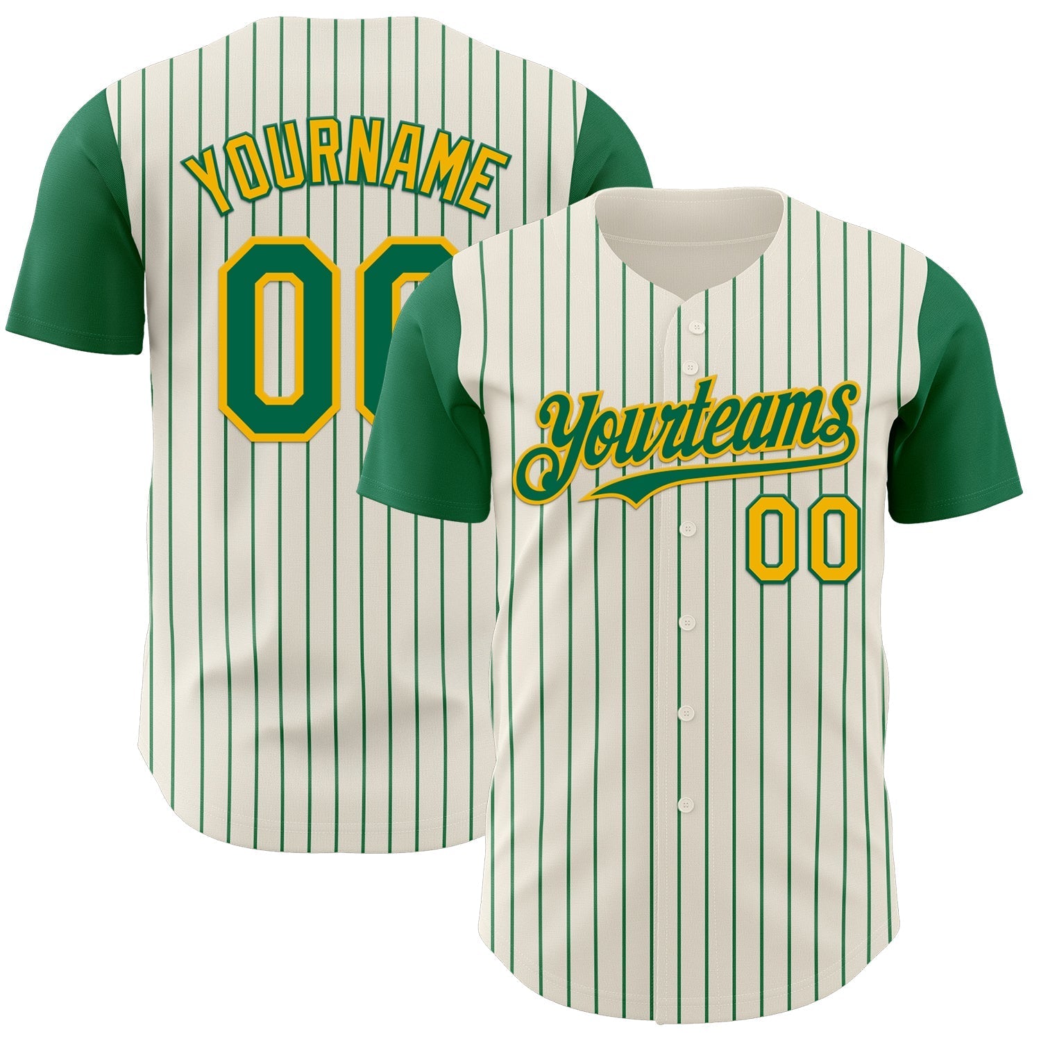 Custom Cream Kelly Green Pinstripe Gold Authentic Two Tone Baseball Jersey baseball jersey product view 1