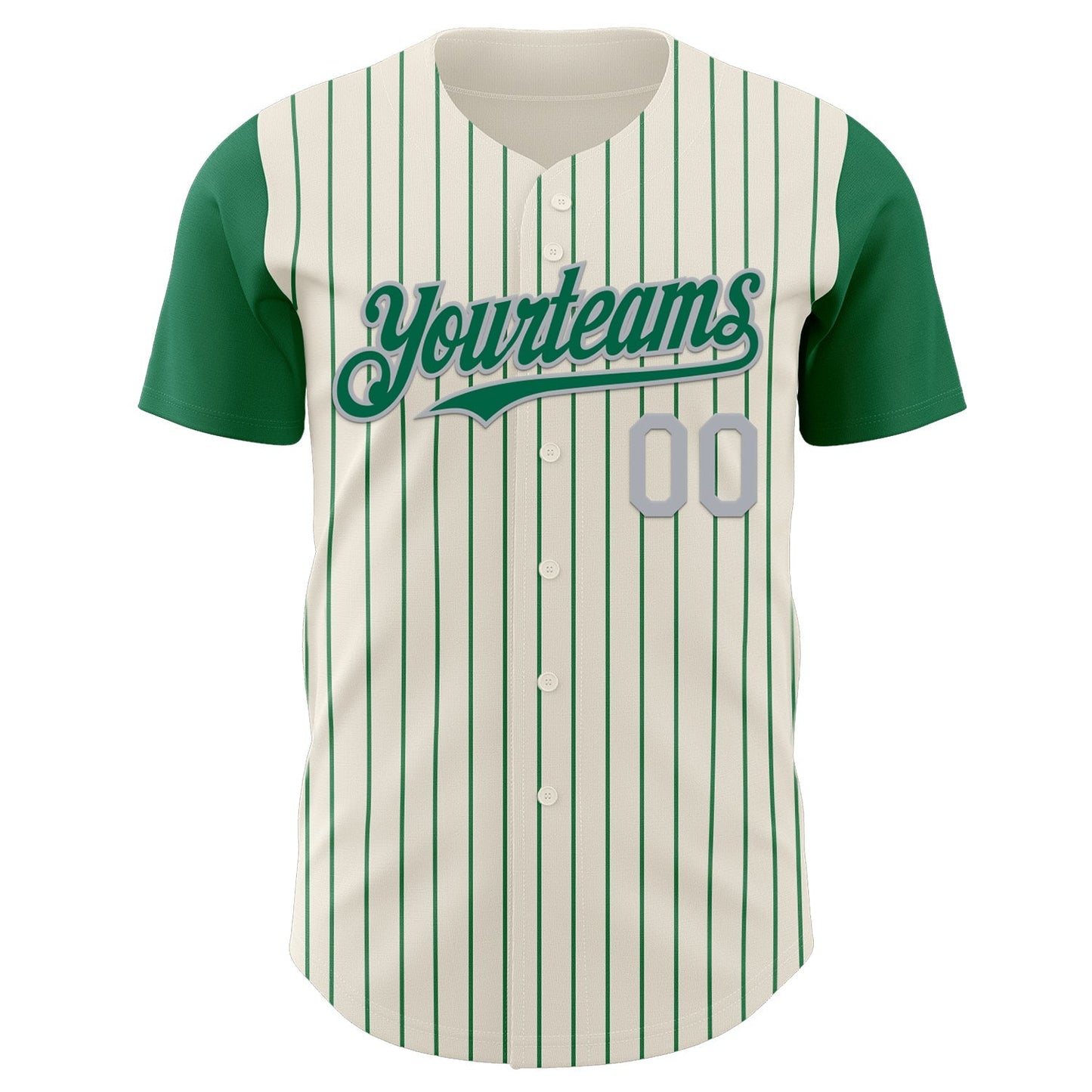 Custom Cream Kelly Green Pinstripe Gray Authentic Two Tone Baseball Jersey baseball jersey product view 2