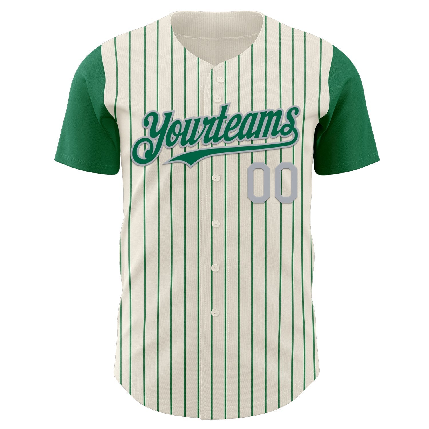Custom Cream Kelly Green Pinstripe Gray Authentic Two Tone Baseball Jersey baseball jersey product view 2