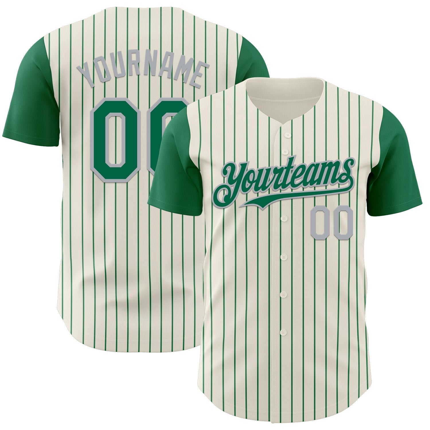Custom Cream Kelly Green Pinstripe Gray Authentic Two Tone Baseball Jersey baseball jersey product view 1
