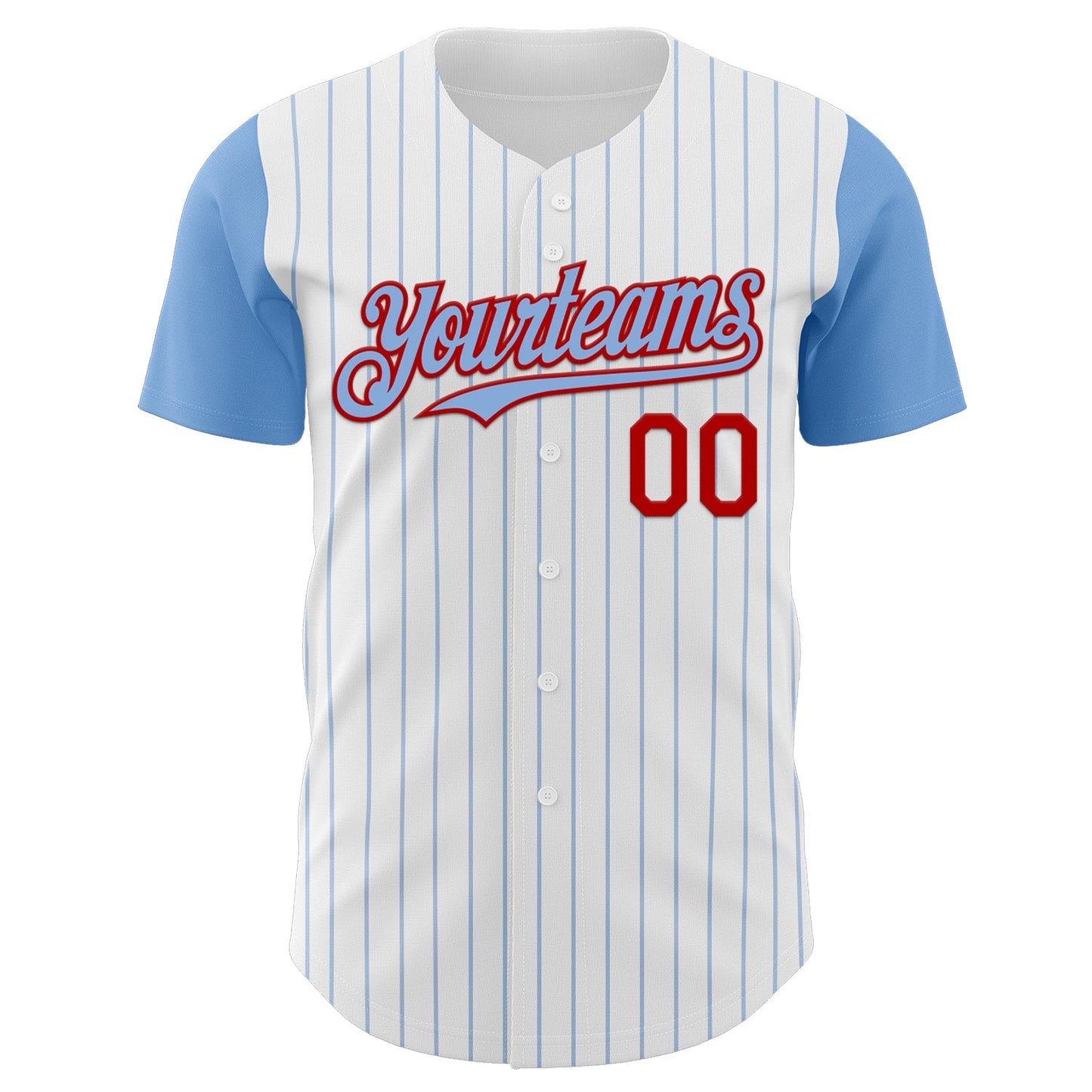 Custom White Light Blue Pinstripe Red Authentic Two Tone Baseball Jersey baseball jersey product view 2