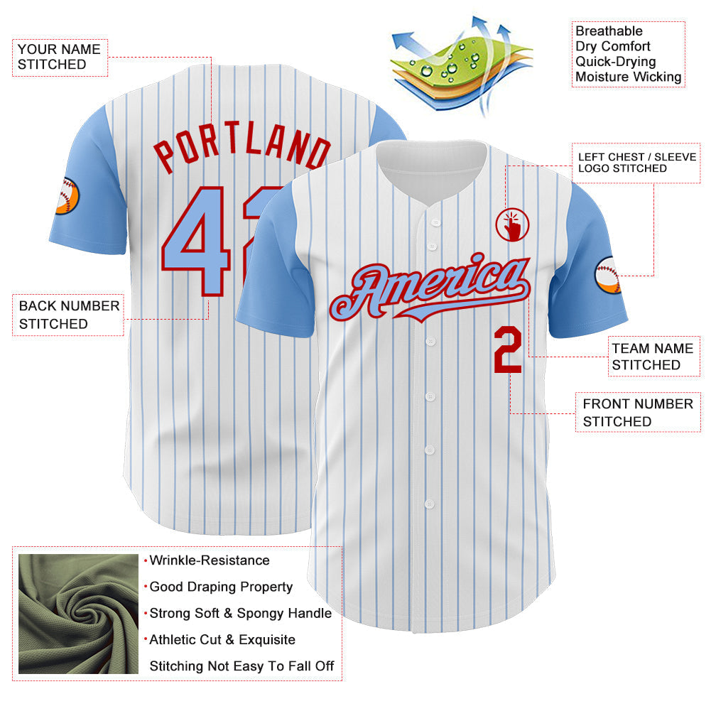 Custom White Light Blue Pinstripe Red Authentic Two Tone Baseball Jersey baseball jersey product view 3