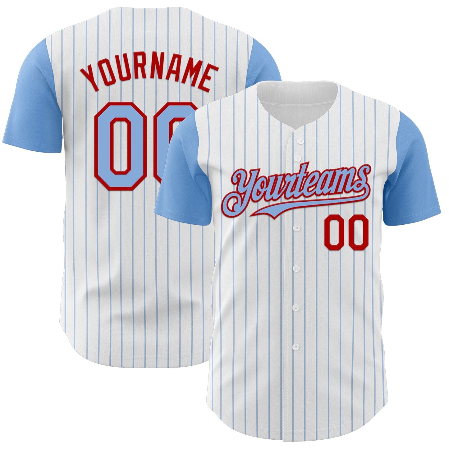Custom White Light Blue Pinstripe Red Authentic Two Tone Baseball Jersey baseball jersey product view 1