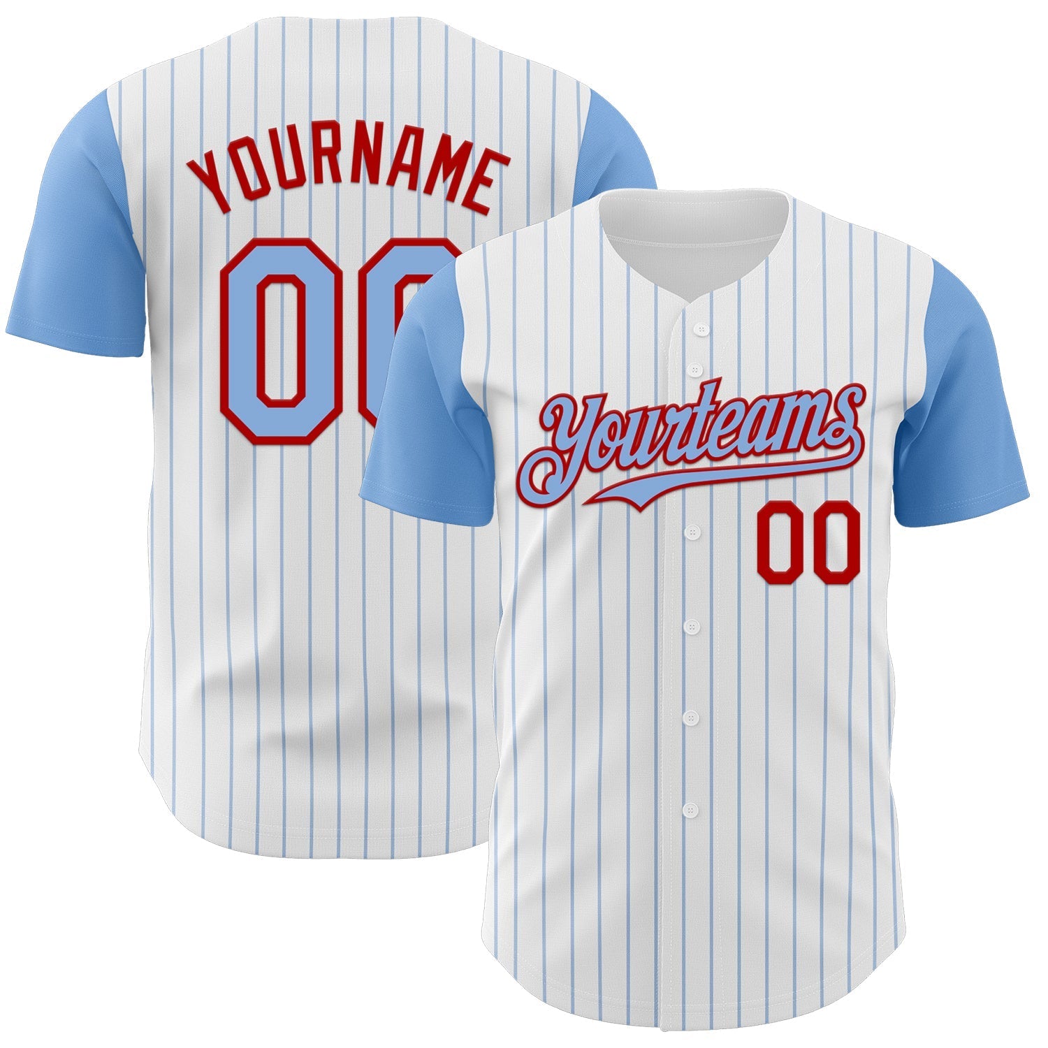 Custom White Light Blue Pinstripe Red Authentic Two Tone Baseball Jersey baseball jersey product view 1