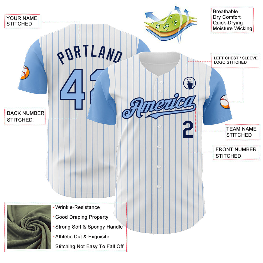 Custom White Light Blue Pinstripe Navy Authentic Two Tone Baseball Jersey baseball jersey product view 3