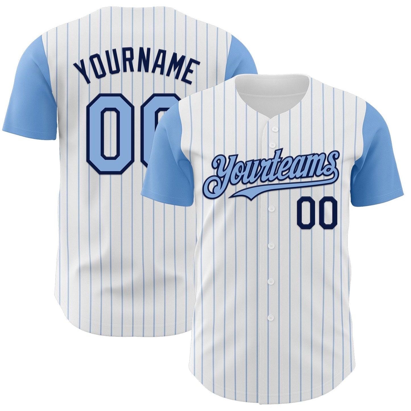 Custom White Light Blue Pinstripe Navy Authentic Two Tone Baseball Jersey baseball jersey product view 1