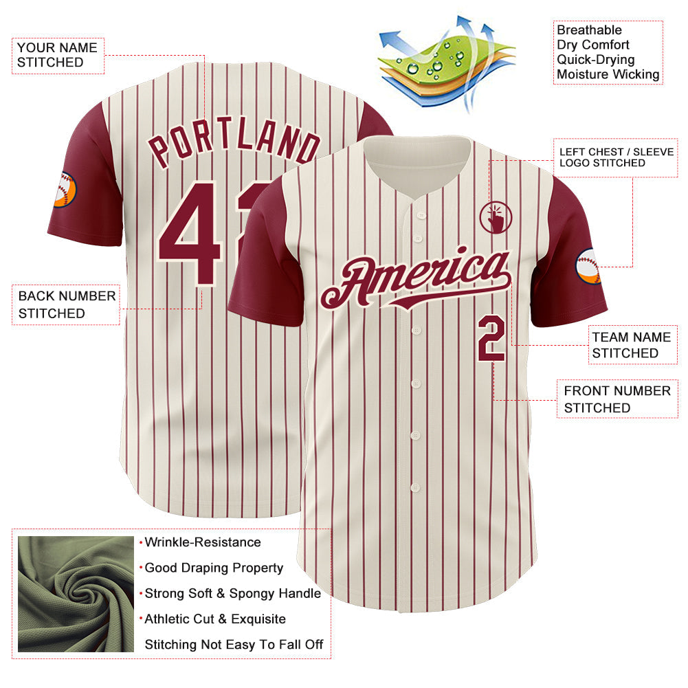 Custom Cream Crimson Pinstripe Crimson Authentic Two Tone Baseball Jersey baseball jersey product view 3