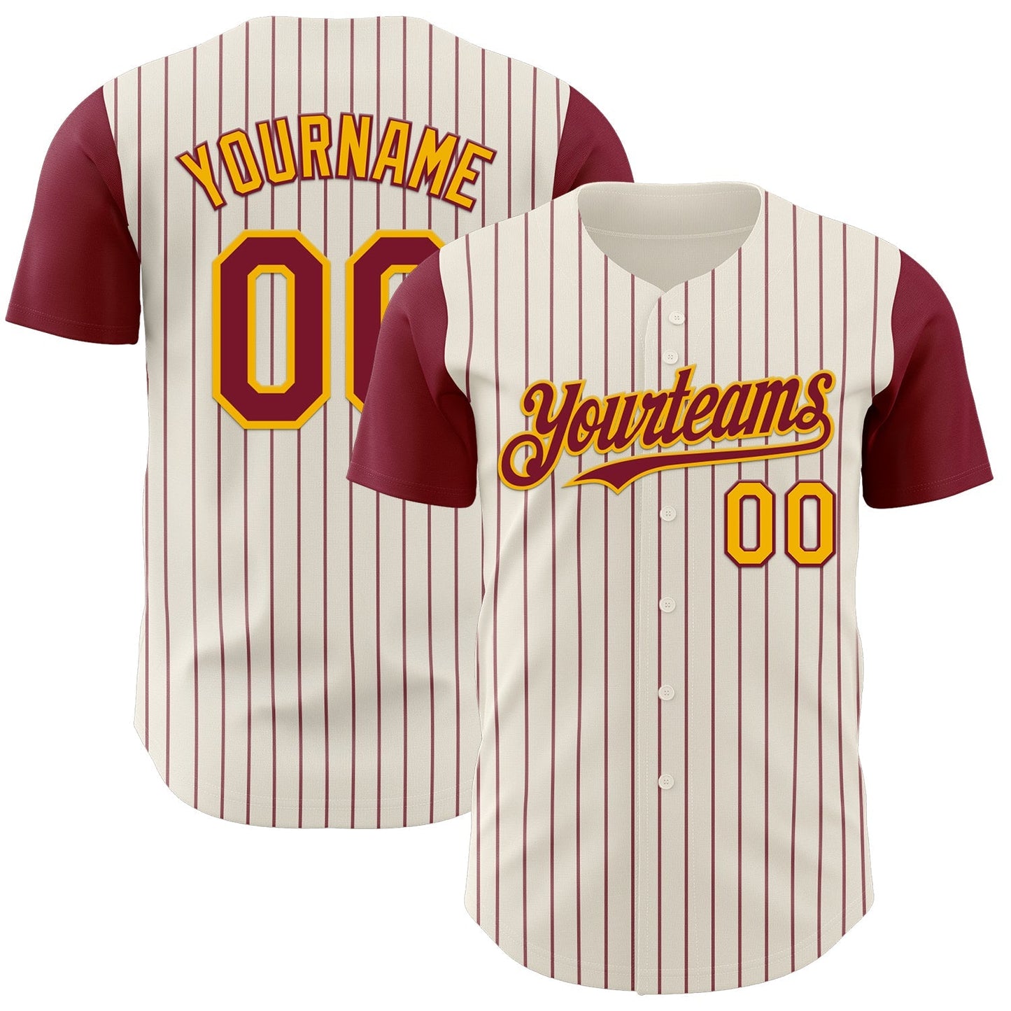 Custom Cream Crimson Pinstripe Gold Authentic Two Tone Baseball Jersey baseball jersey product view 1