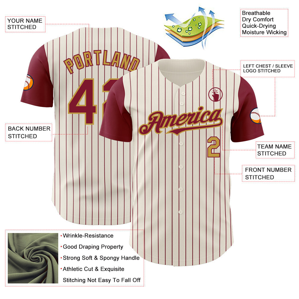Custom Cream Crimson Pinstripe Old Gold Authentic Two Tone Baseball Jersey baseball jersey product view 3