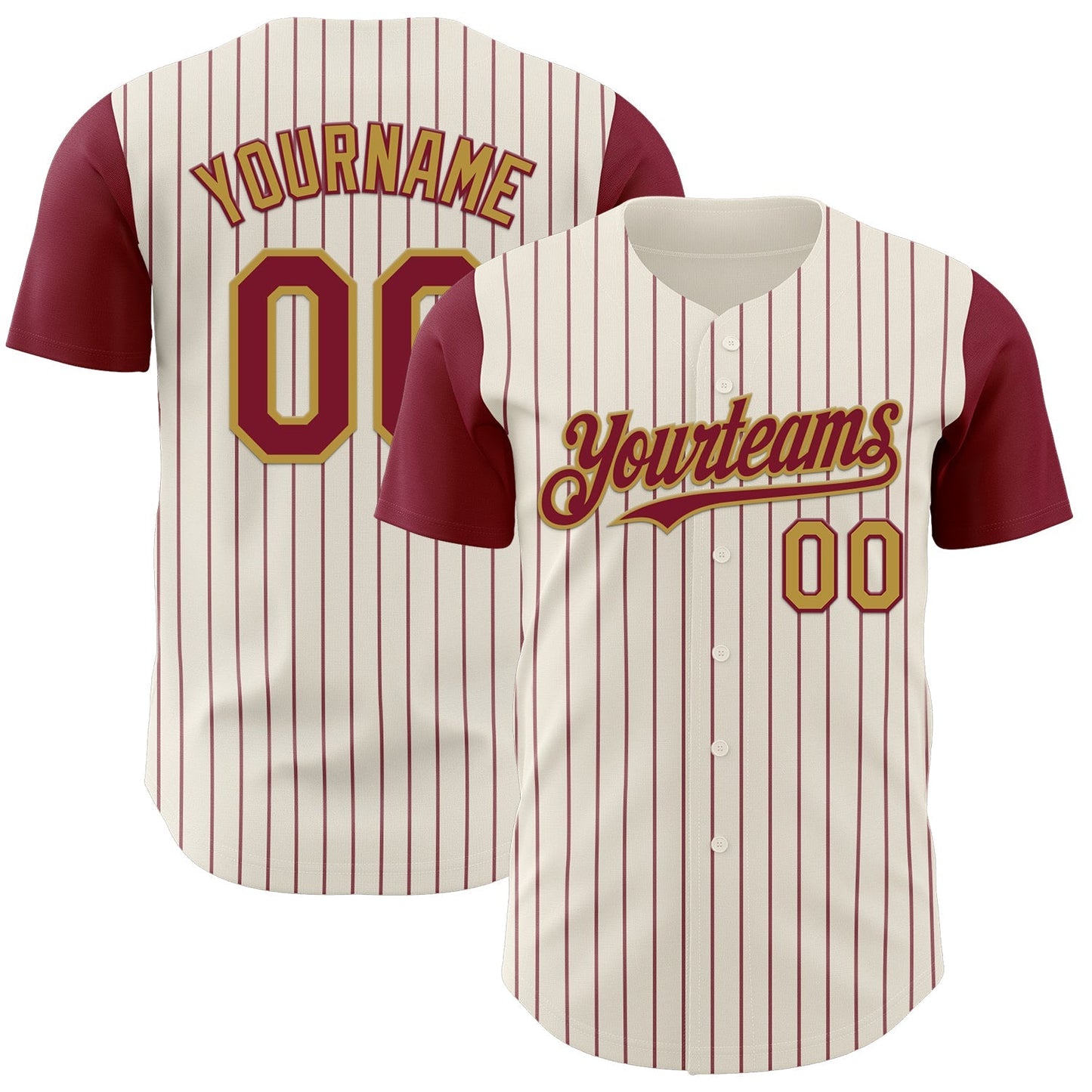Custom Cream Crimson Pinstripe Old Gold Authentic Two Tone Baseball Jersey baseball jersey product view 1