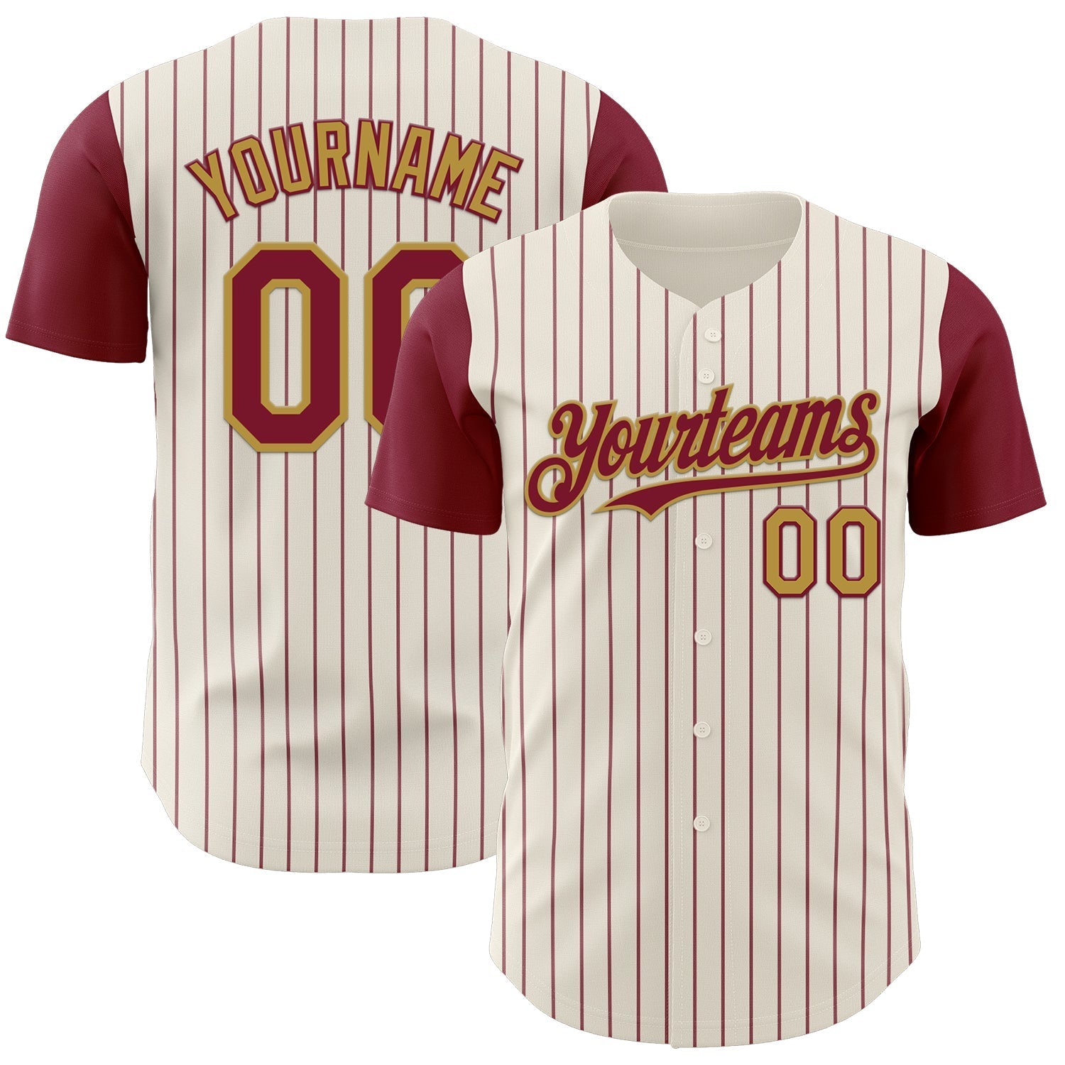 Custom Cream Crimson Pinstripe Old Gold Authentic Two Tone Baseball Jersey baseball jersey product view 1