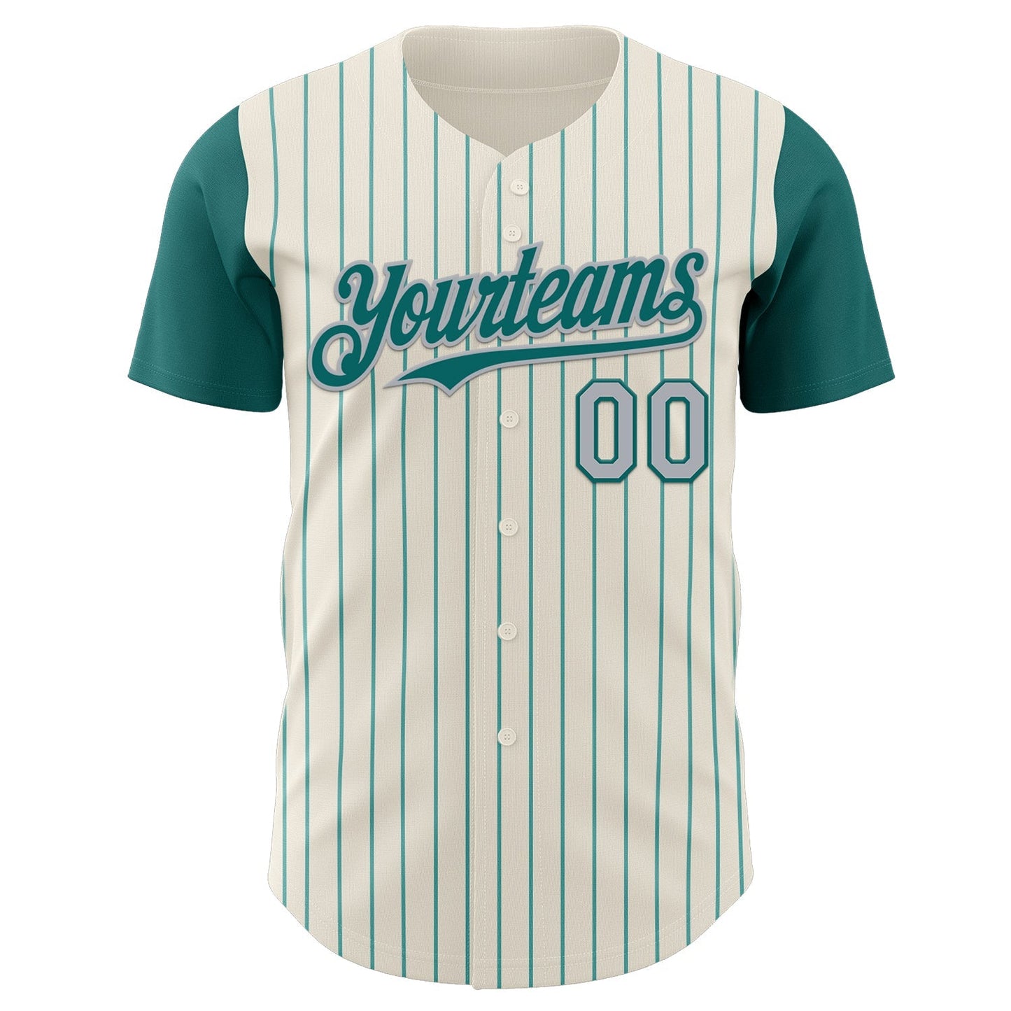 Custom Cream Teal Pinstripe Gray Authentic Two Tone Baseball Jersey baseball jersey product view 2