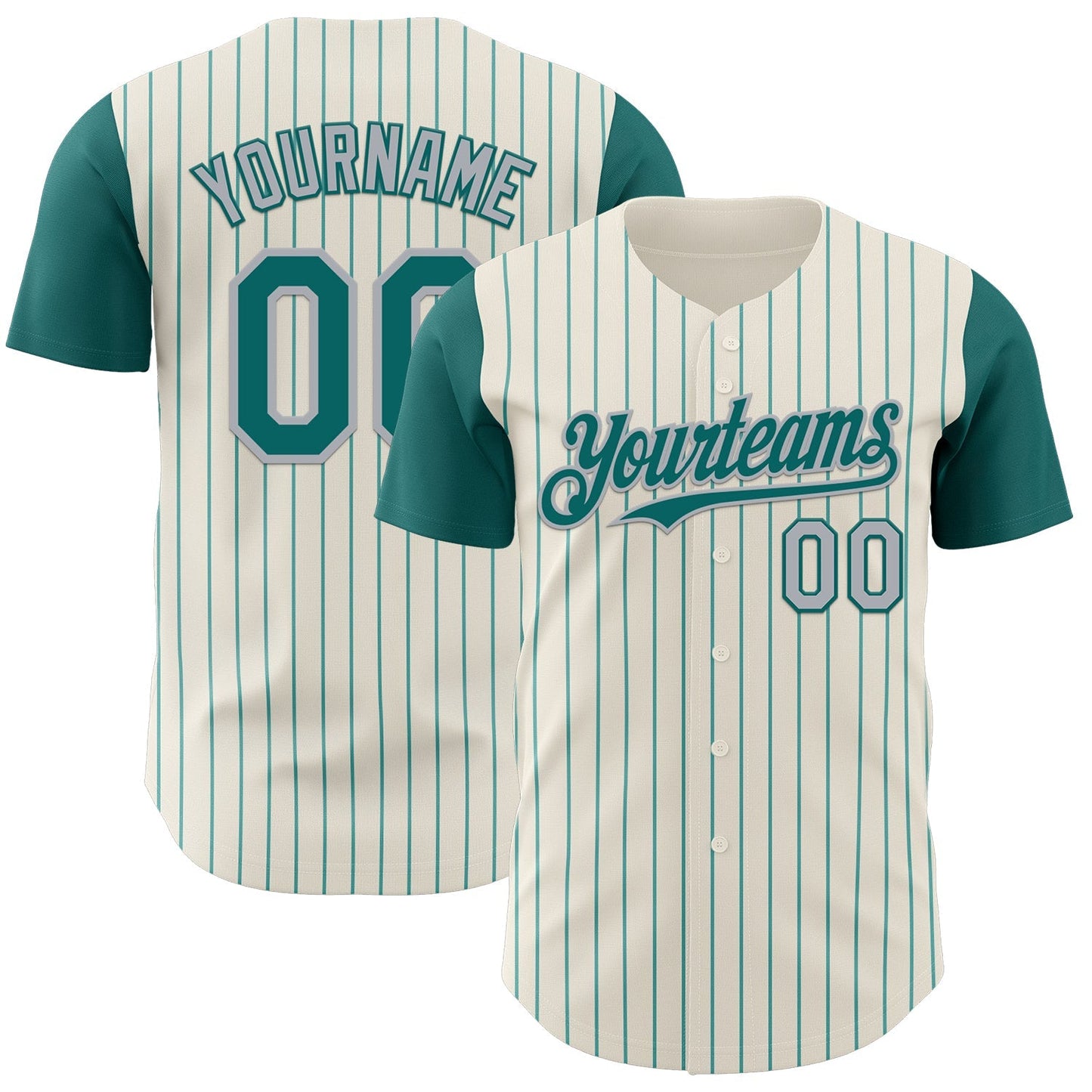 Custom Cream Teal Pinstripe Gray Authentic Two Tone Baseball Jersey baseball jersey product view 1