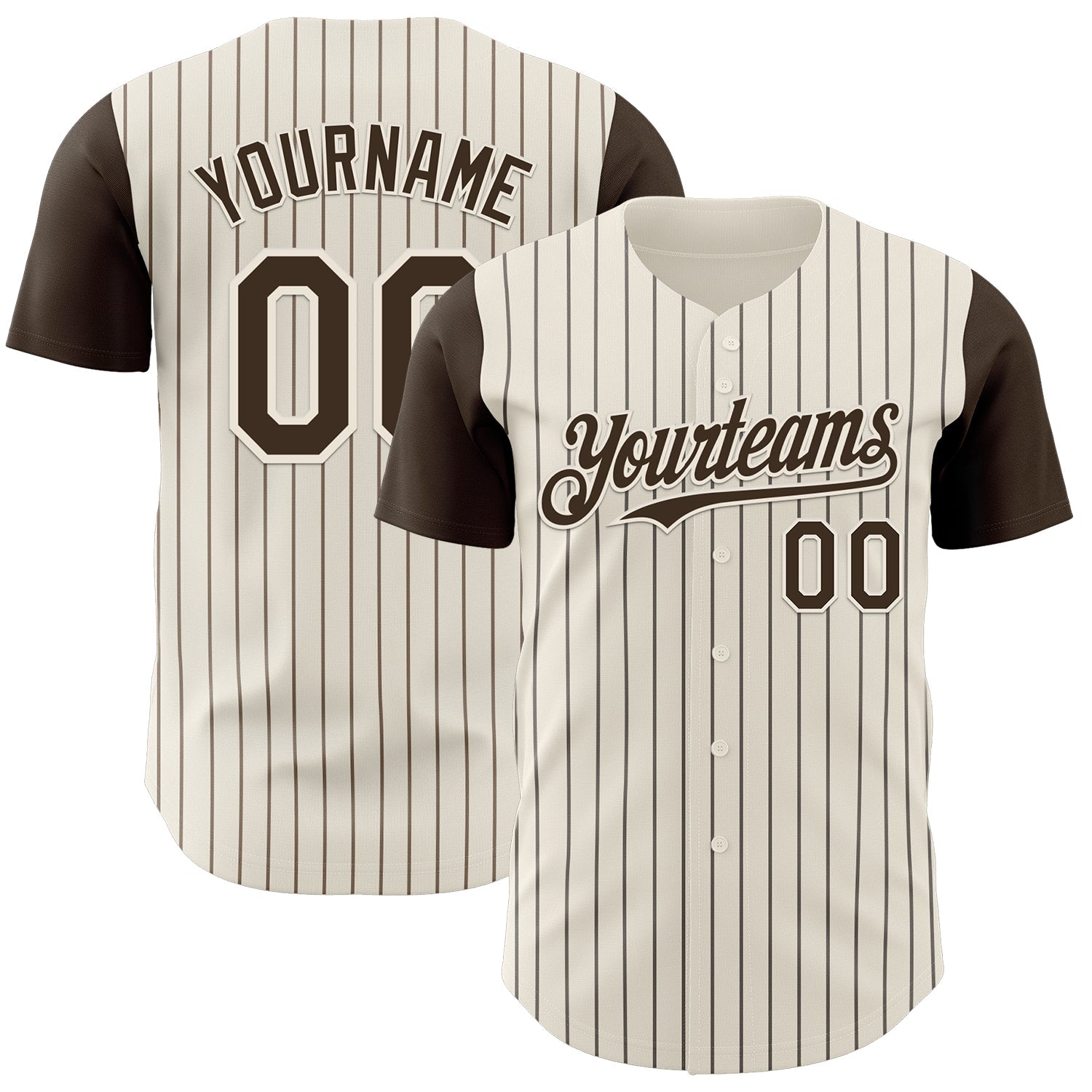 Custom Cream Brown Pinstripe Brown Authentic Two Tone Baseball Jersey baseball jersey product view 1