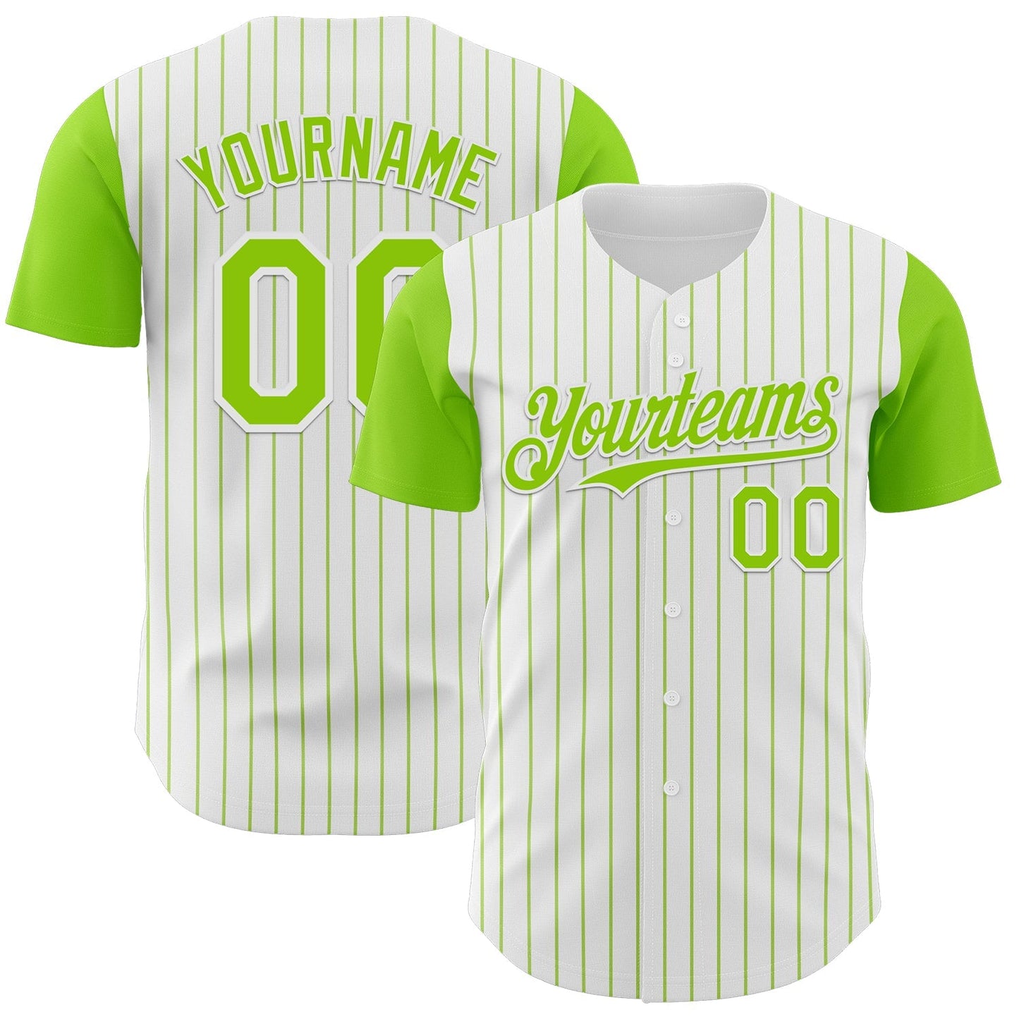 Custom White Neon Green Pinstripe Neon Green Authentic Two Tone Baseball Jersey baseball jersey product view 1