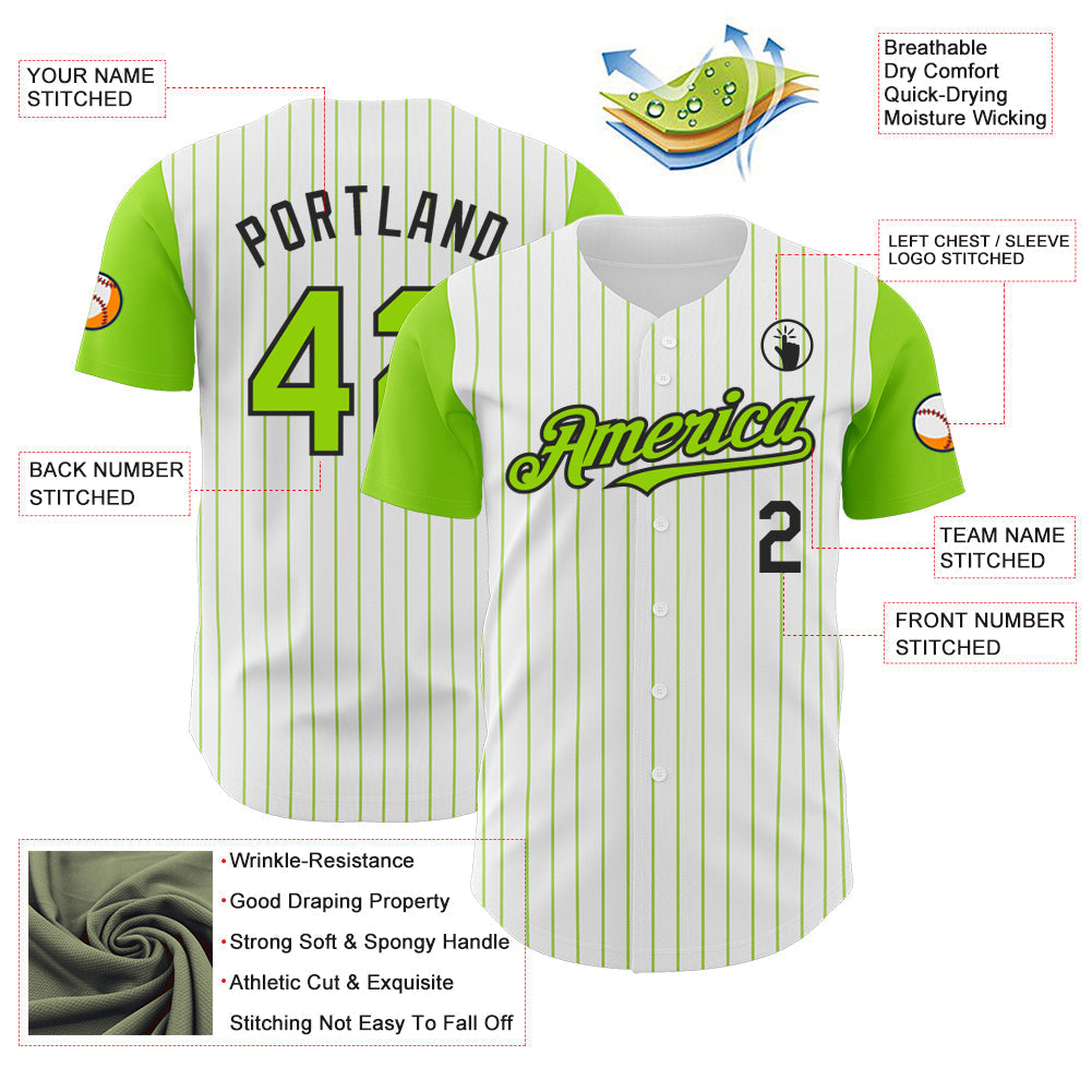 Custom White Neon Green Pinstripe Black Authentic Two Tone Baseball Jersey baseball jersey product view 3