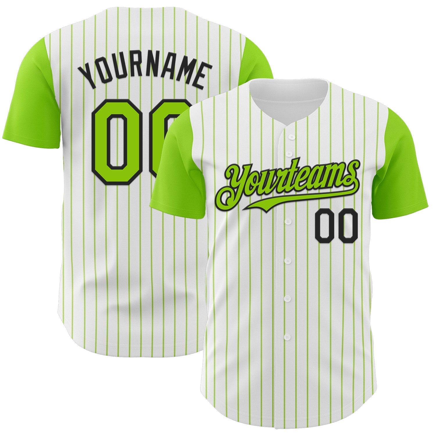 Custom White Neon Green Pinstripe Black Authentic Two Tone Baseball Jersey baseball jersey product view 1