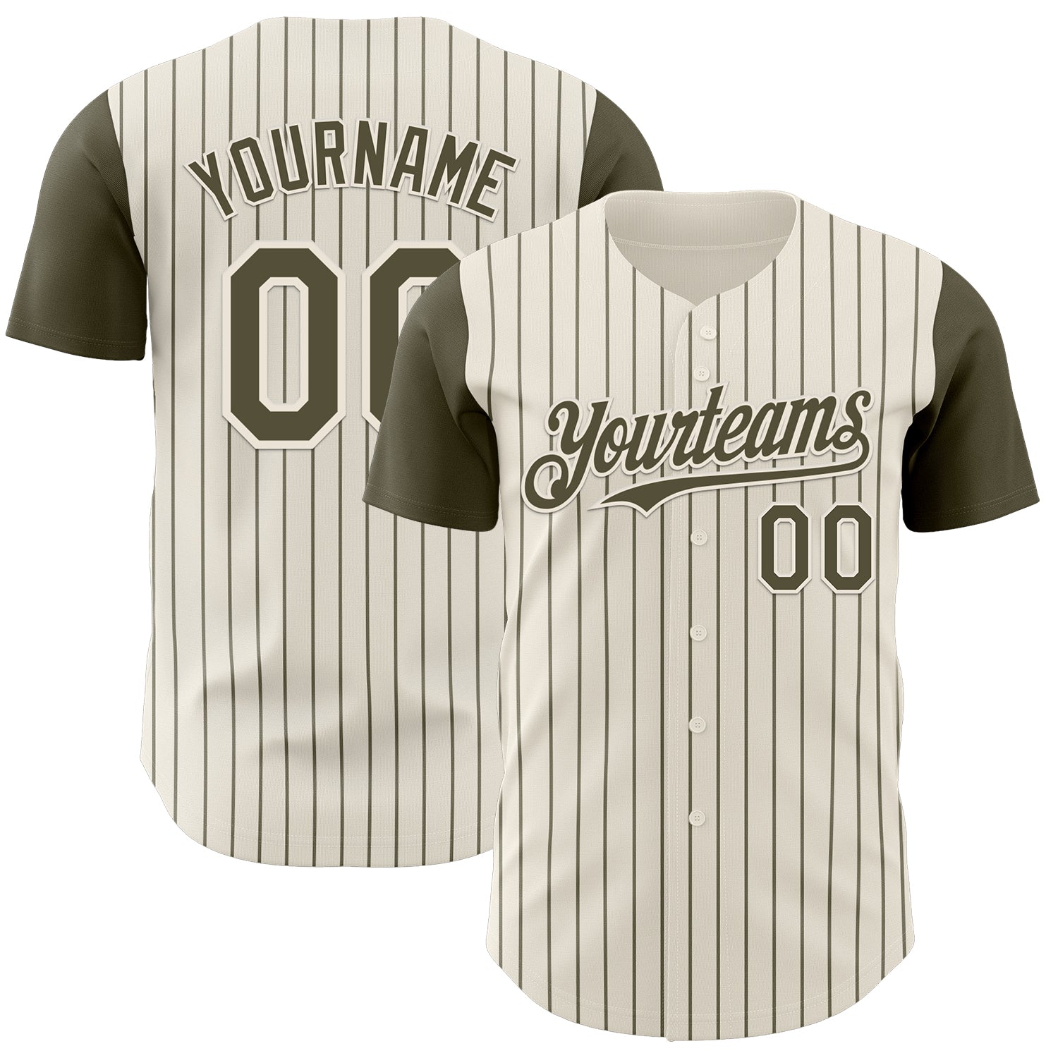 Custom Cream Olive Pinstripe Olive Authentic Two Tone Baseball Jersey baseball jersey product view 1