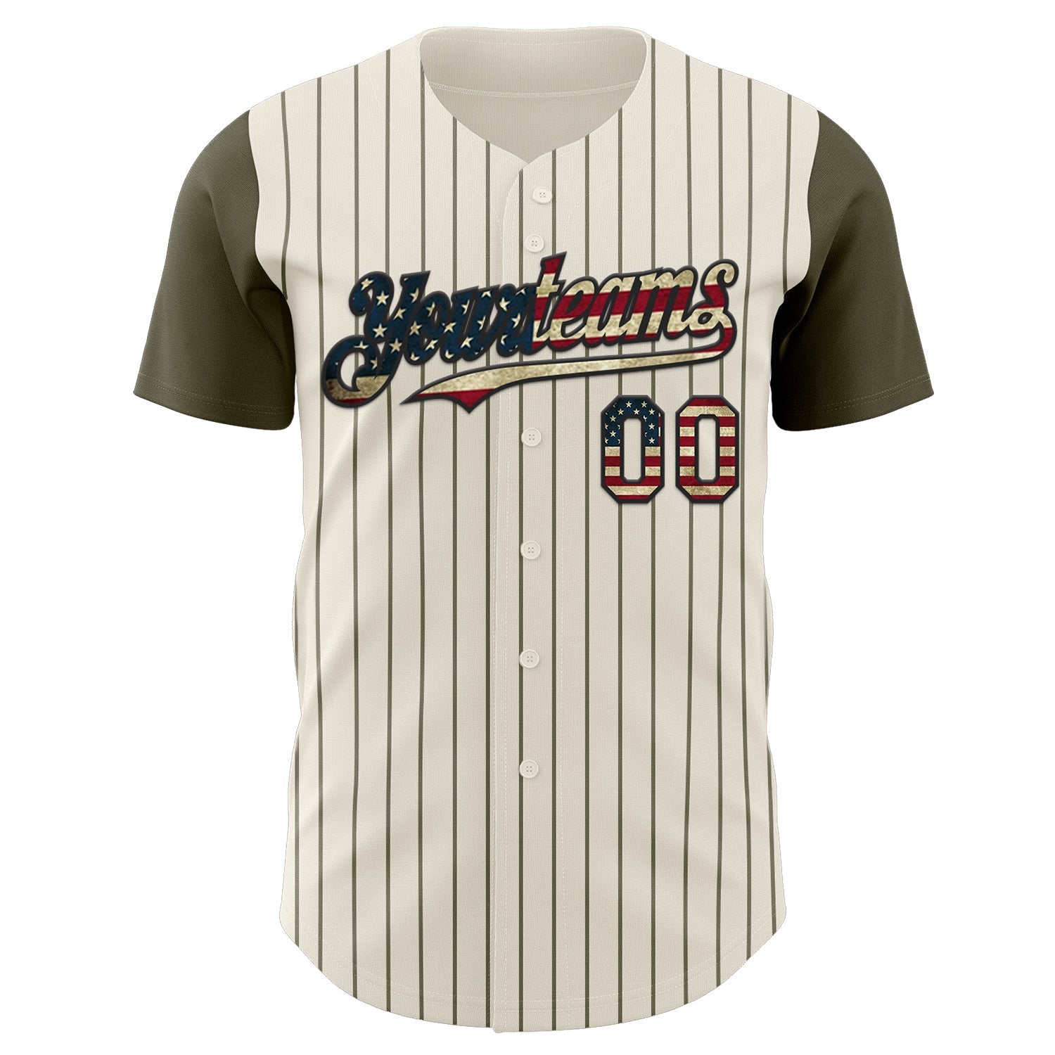 Custom Cream Olive Pinstripe Vintage USA Flag-Black Authentic Two Tone Baseball Jersey baseball jersey product view 2