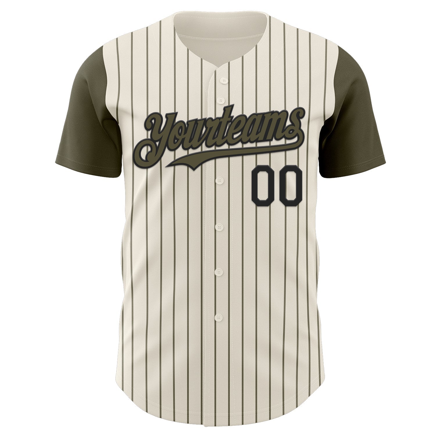 Custom Cream Olive Pinstripe Black Authentic Two Tone Baseball Jersey baseball jersey product view 2