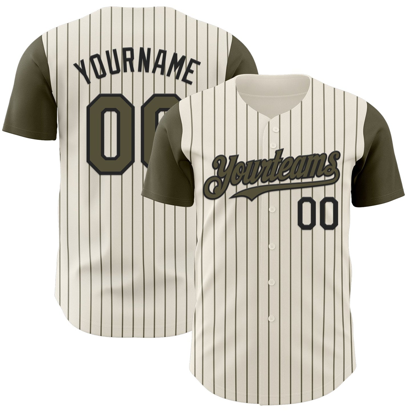 Custom Cream Olive Pinstripe Black Authentic Two Tone Baseball Jersey baseball jersey product view 1
