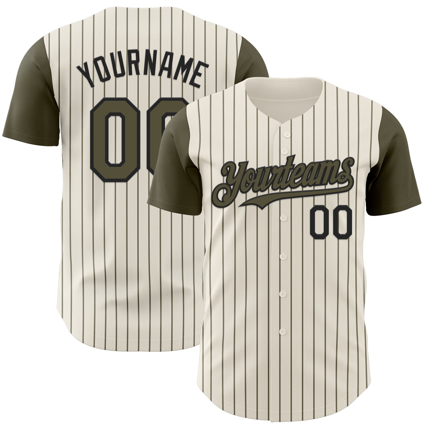 Custom Cream Olive Pinstripe Black Authentic Two Tone Baseball Jersey baseball jersey product view 1